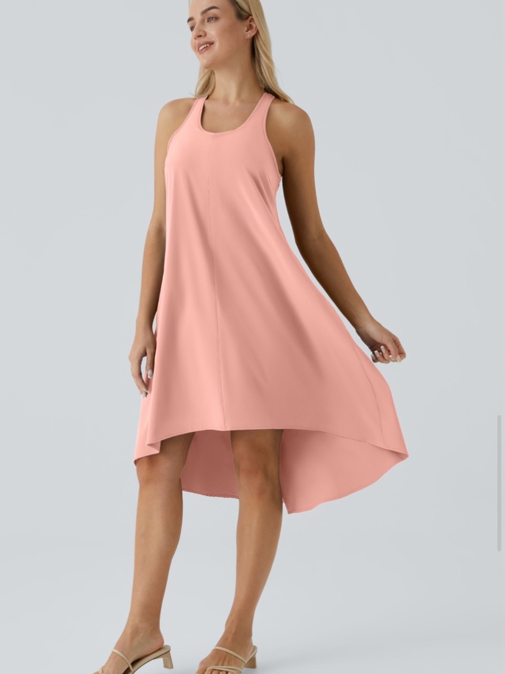 Sleeveless High-Low Tank Dress in Blush Pink